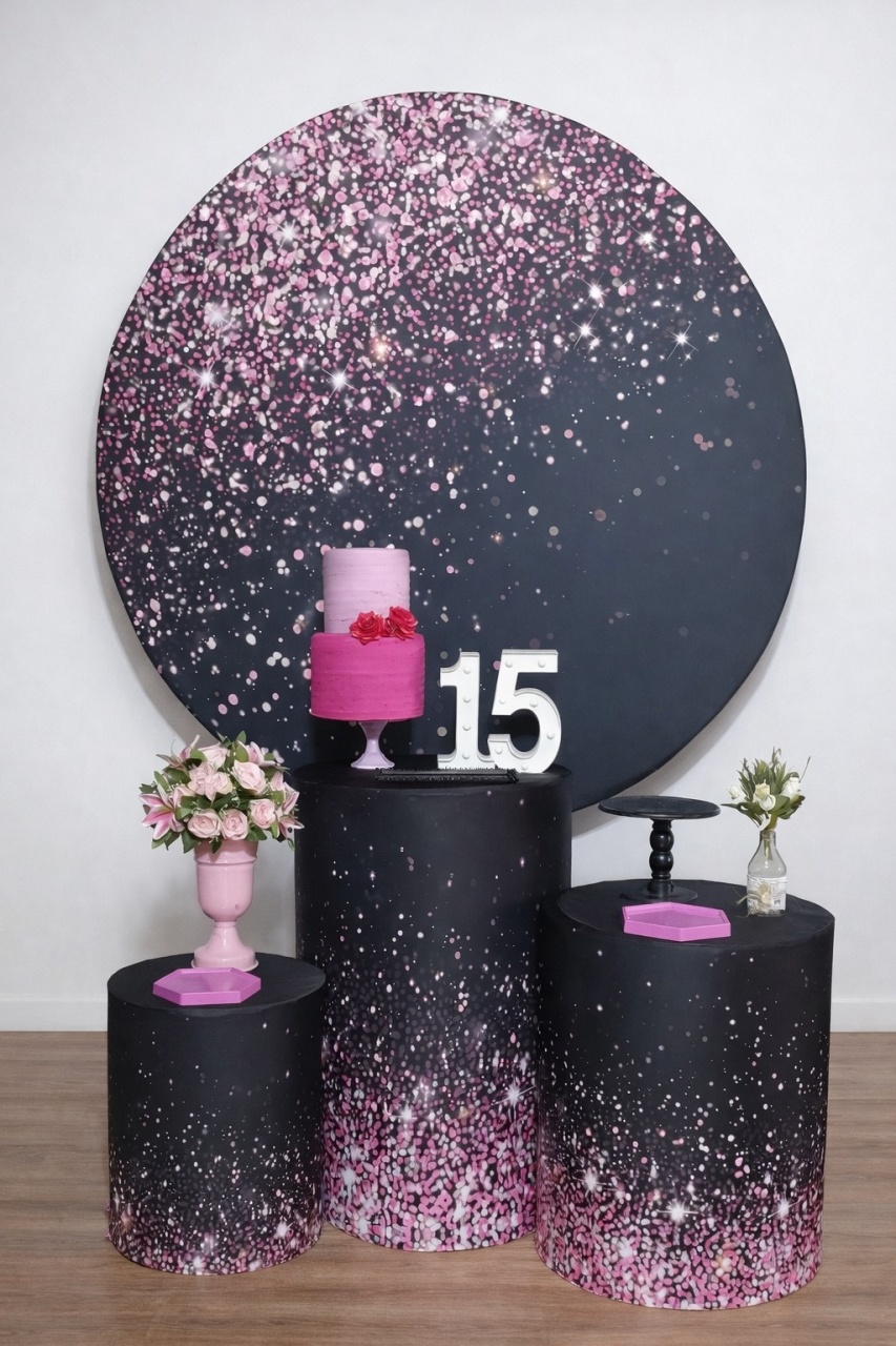 Kit P -  Glitter Rosa E Preto  - JPeventospeguemontee