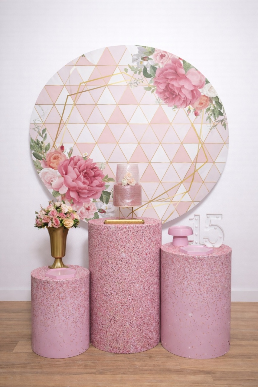 Kit P -  Floral Rosa Com Dourado - JPeventospeguemontee