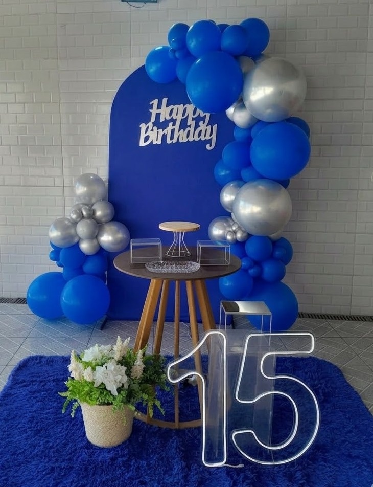 Decoração Azul Com Prata ( Com Bexigas) - JPeventospeguemontee