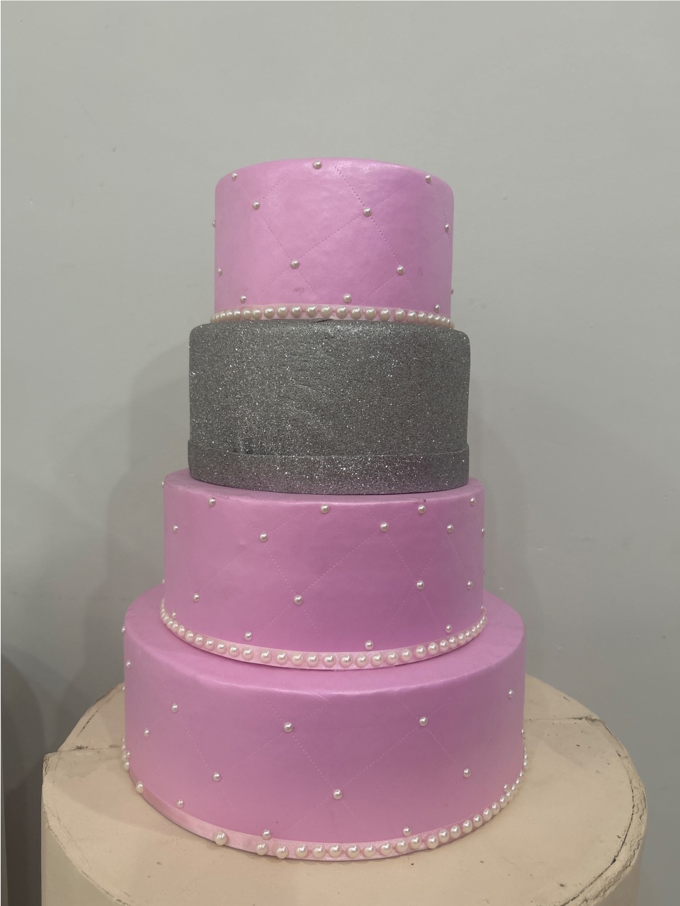 Bolo Fake Rosa E Prata - Nbs festas 