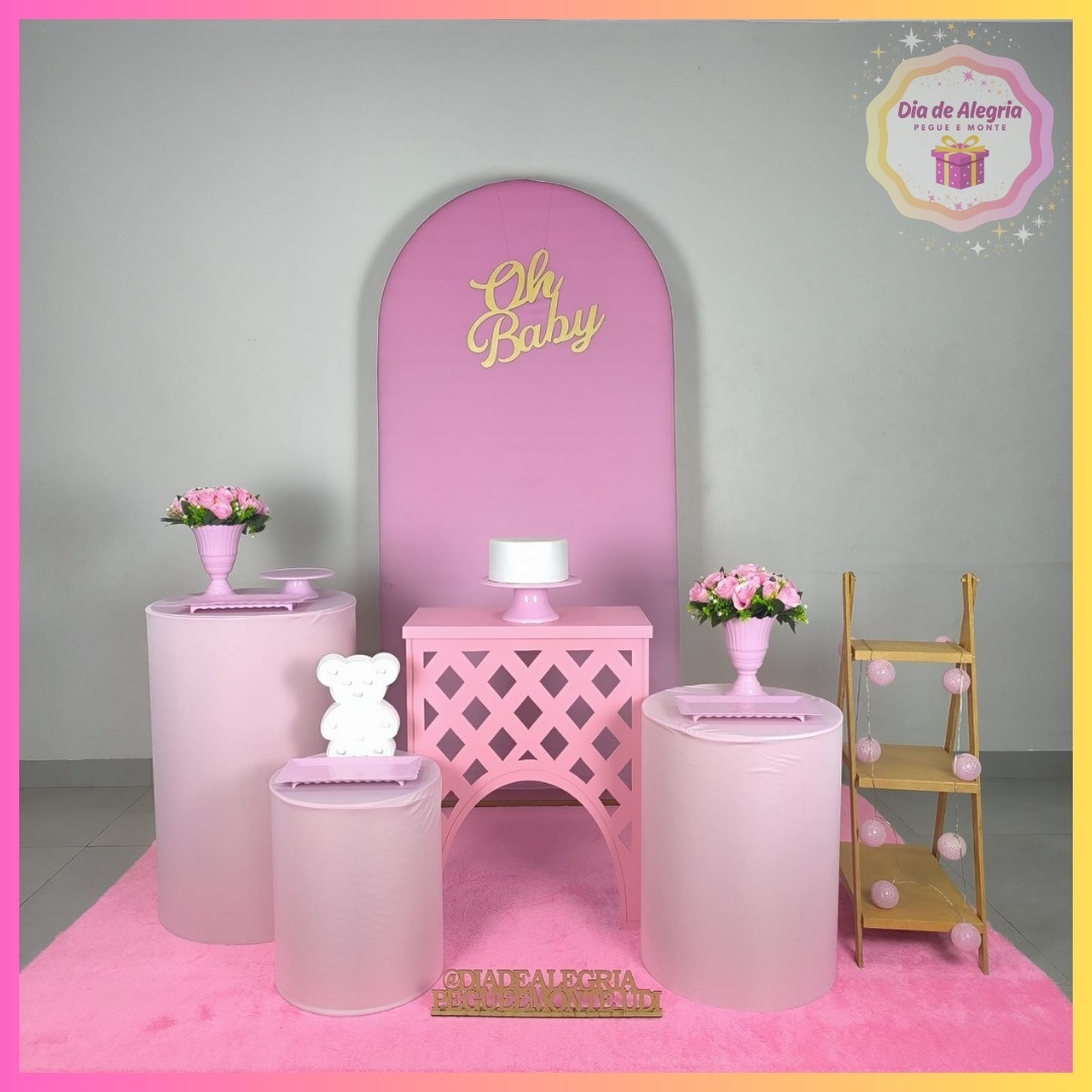 Chá de Bebê Rosa Liso - Kit 2 - Dia de Alegria Pegue e Monte