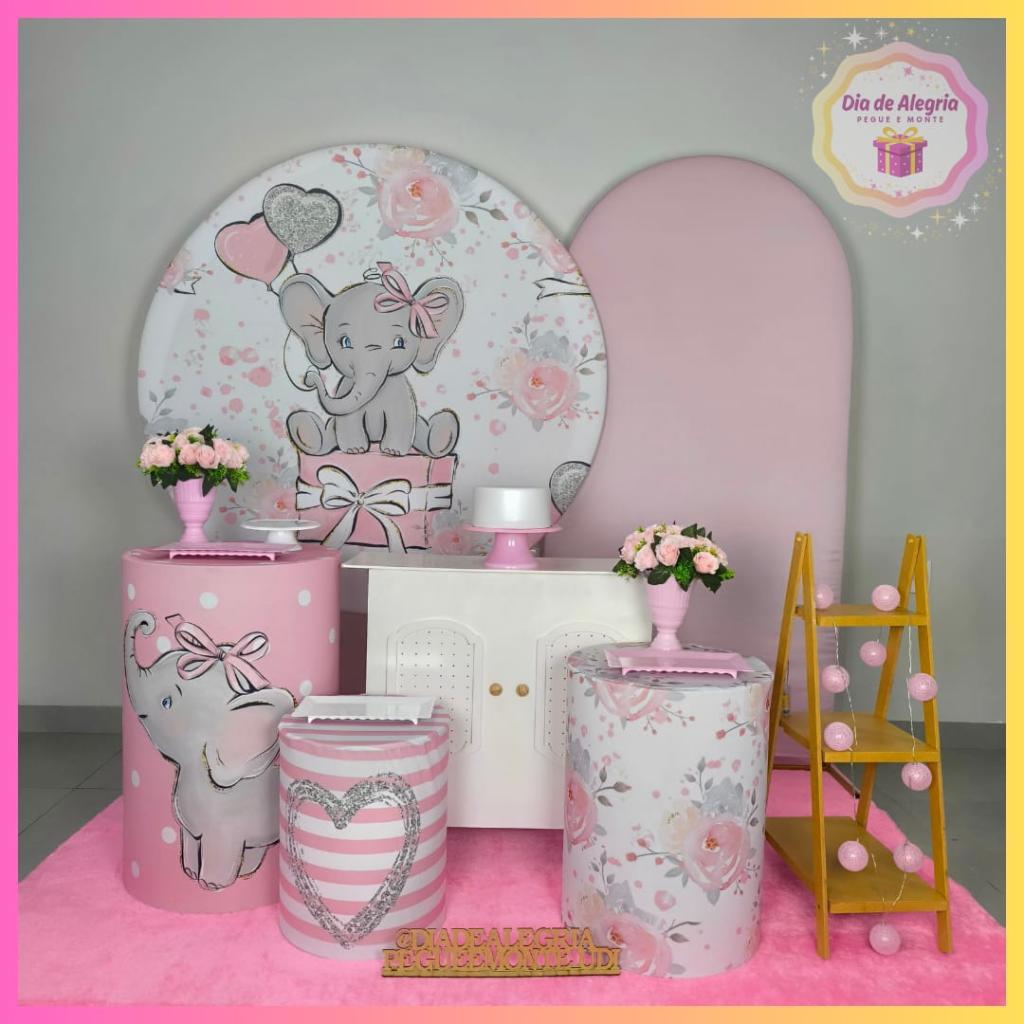 Elefantinho Rosa - Kit 3 - Dia de Alegria Pegue e Monte