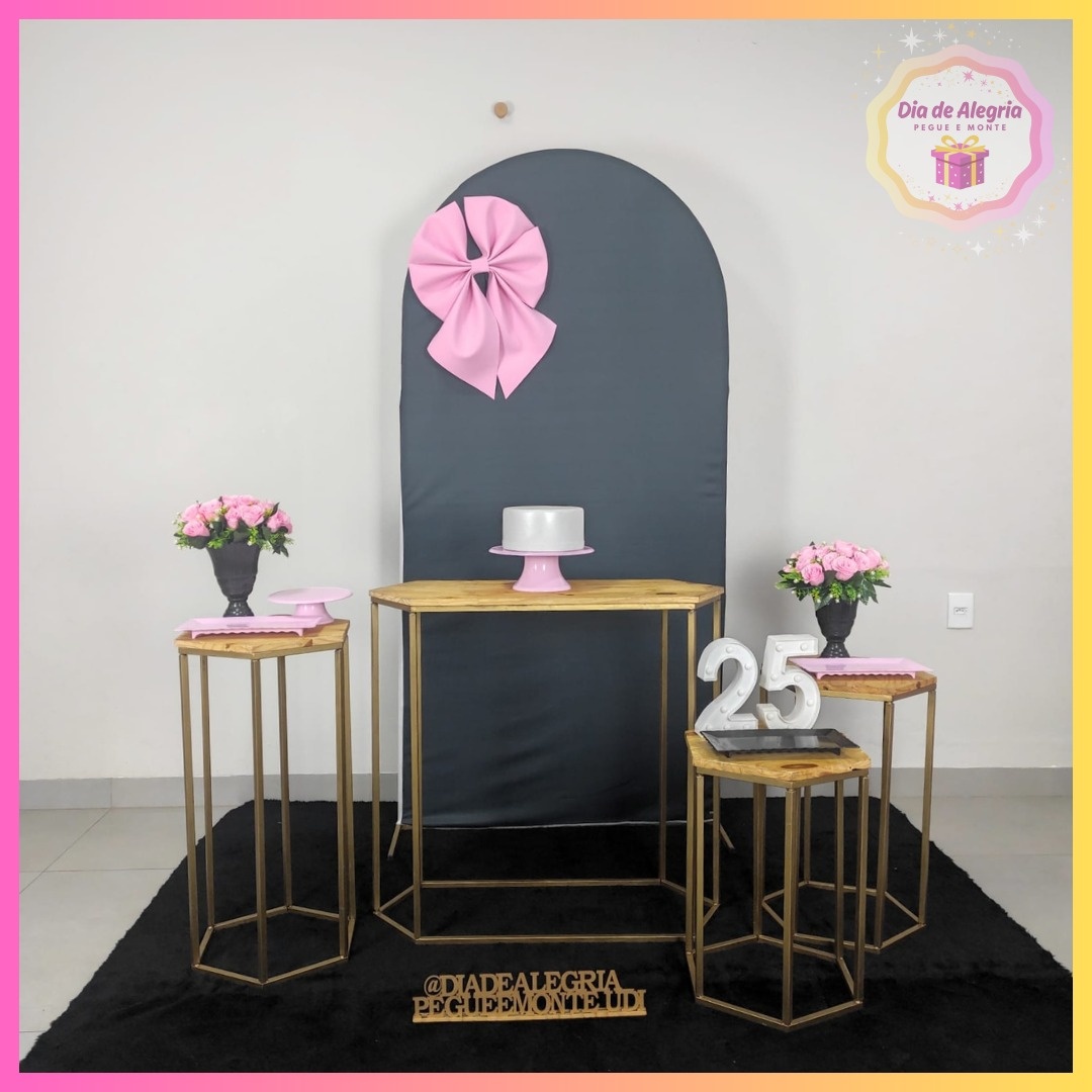 Preto Com Laço Rosa Feminino - Kit 2 (Mesas) - Dia de Alegria Pegue e Monte