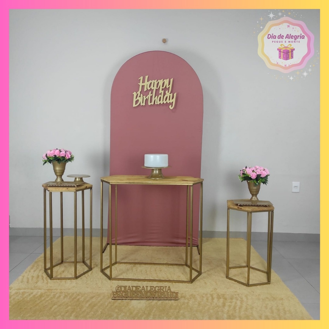 Aniversário Rosé Feminino - Kit 1 (Mesas) - Dia de Alegria Pegue e Monte