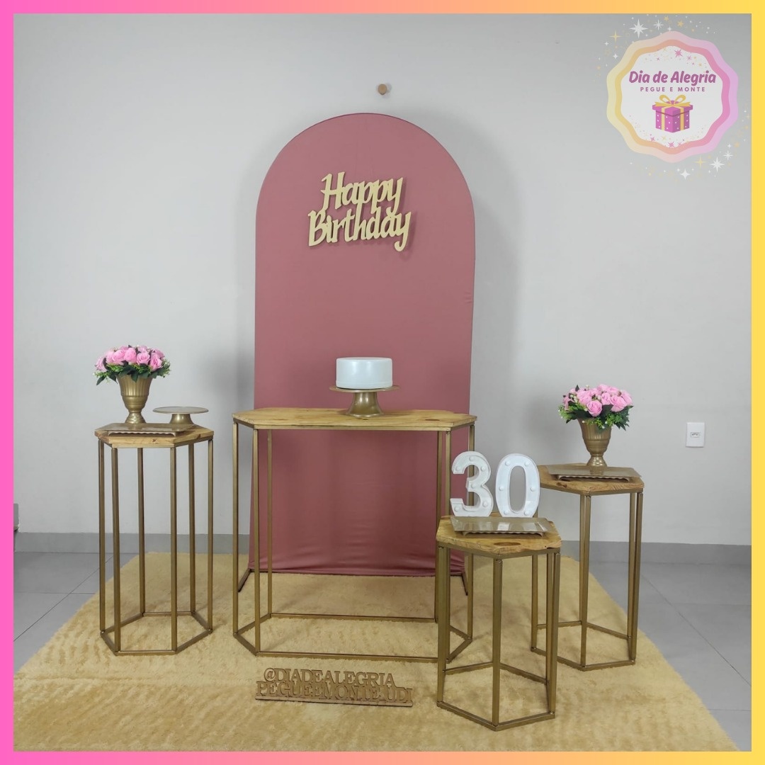 Aniversário Rosé Feminino - Kit 2 (Mesas) - Dia de Alegria Pegue e Monte