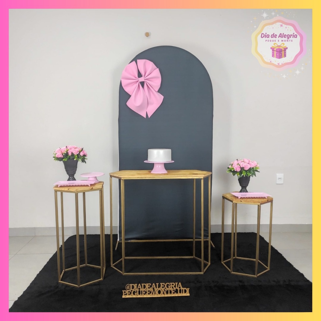Preto Com Laço Rosa Feminino - Kit 1 (Mesas) - Dia de Alegria Pegue e Monte