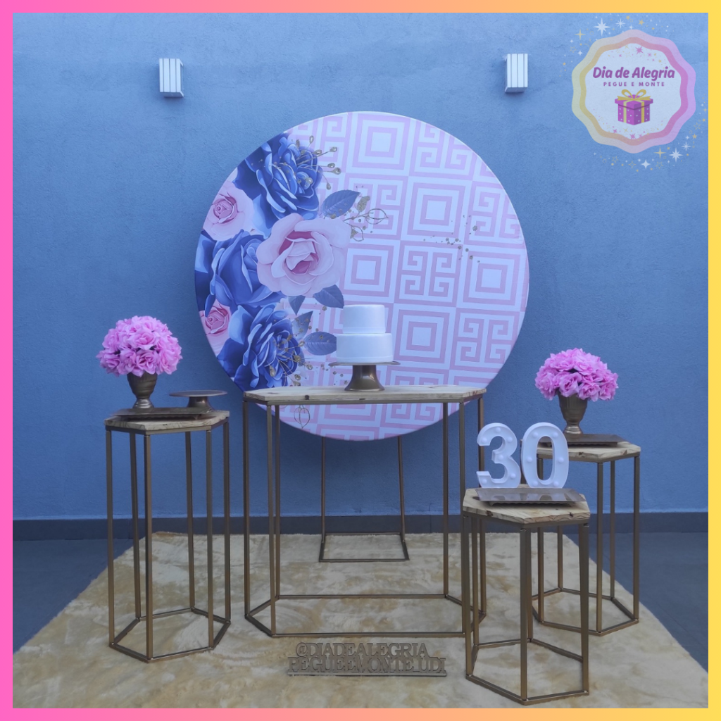 Floral Rosa Com Azul (Mesas) - Kit 2 - Dia de Alegria Pegue e Monte