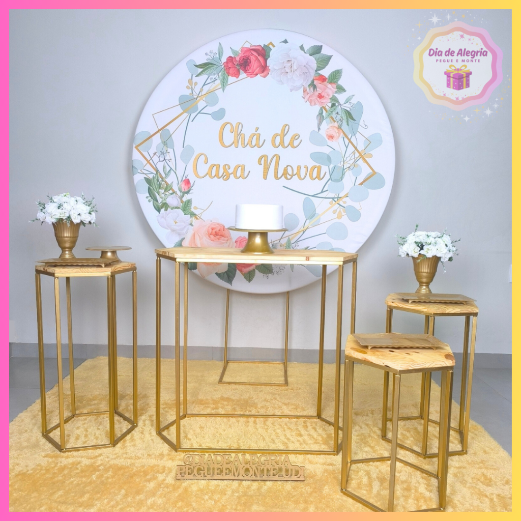 Chá de Casa Nova Dourado - Kit 2 Mesas de Ferro - Dia de Alegria Pegue e Monte
