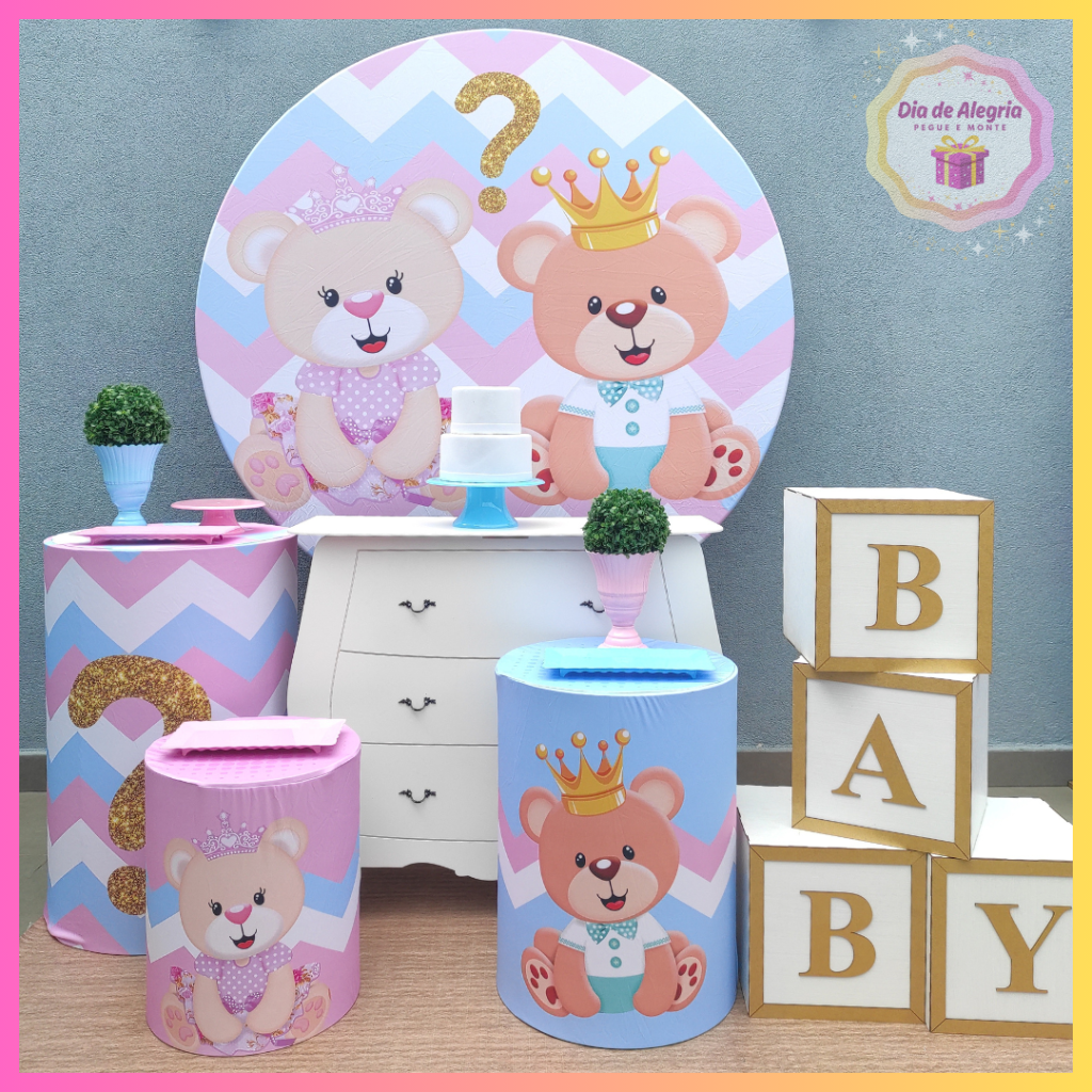 Chá Revelação Rosa E Azul - Kit 2 - Dia de Alegria Pegue e Monte