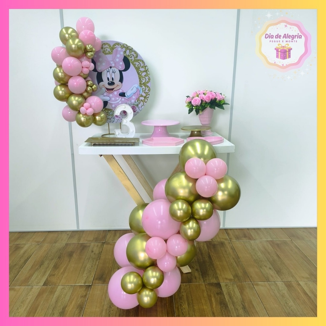 Kit de Mesa - Minnie Rosa - Dia de Alegria Pegue e Monte