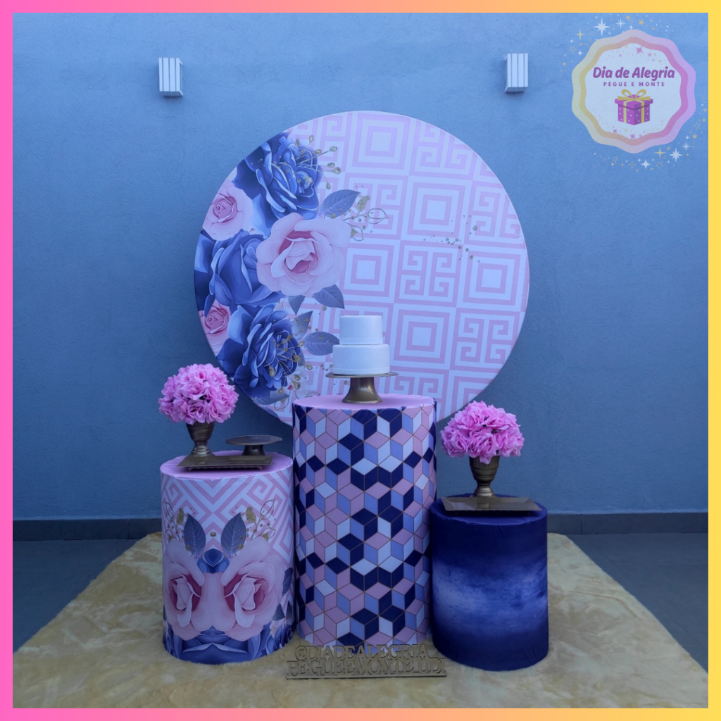 Floral Rosa Com Azul (Cilindros) - Kit 1 - Dia de Alegria Pegue e Monte