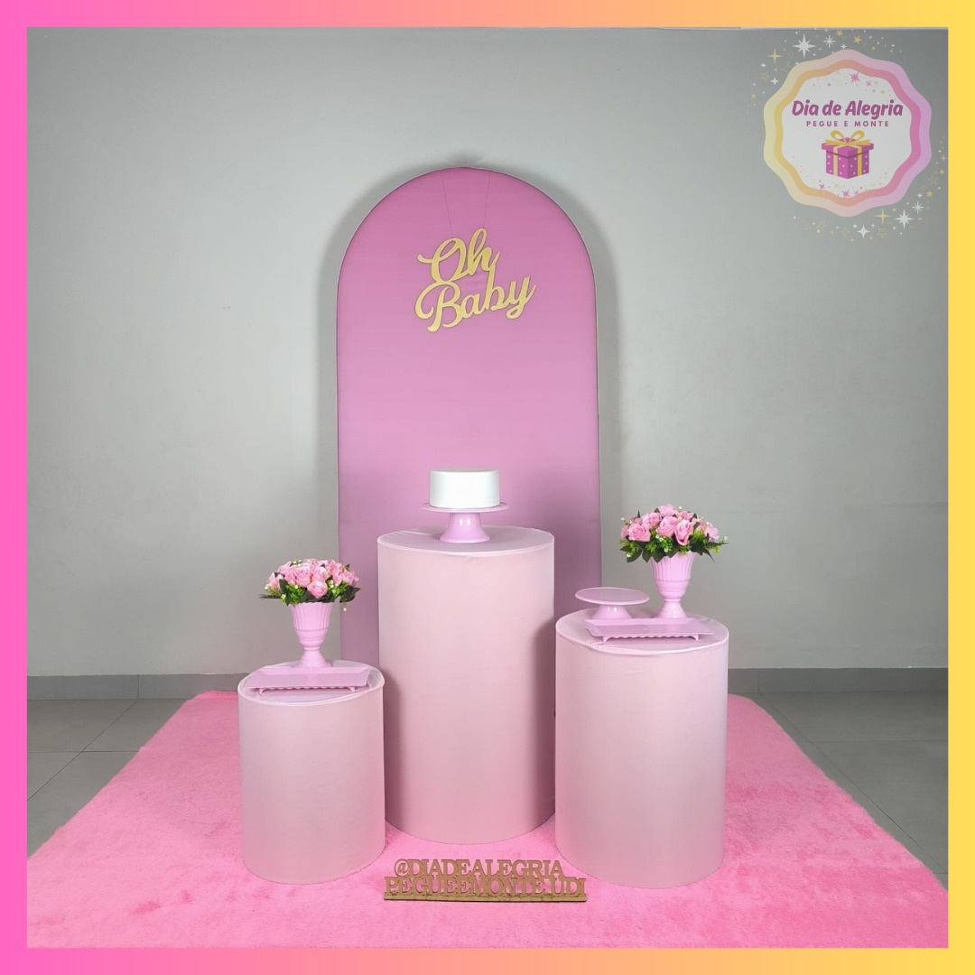 Chá de Bebê Rosa Liso - Kit 1 - Dia de Alegria Pegue e Monte