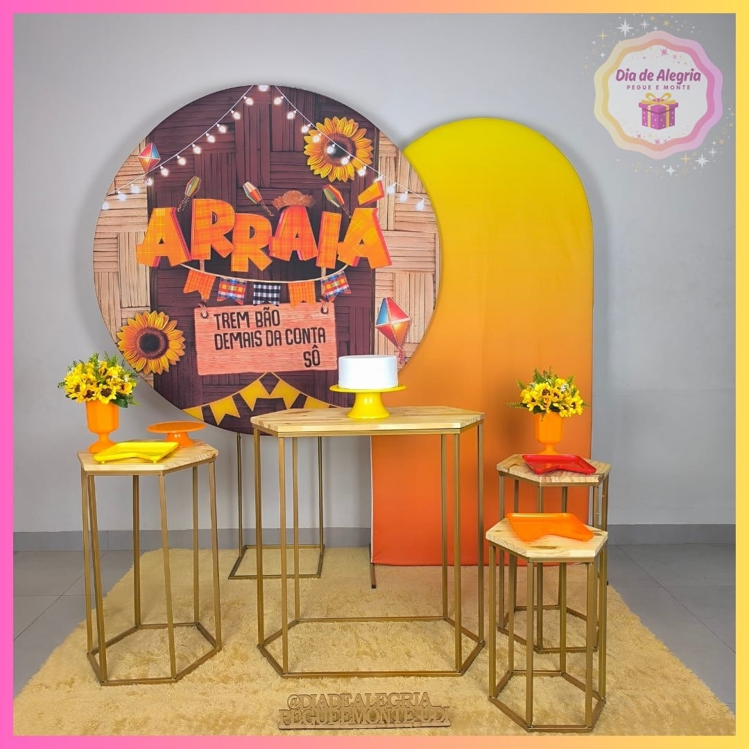 Junino Adulto Marrom - Kit 3 Com Mesas - Dia de Alegria Pegue e Monte