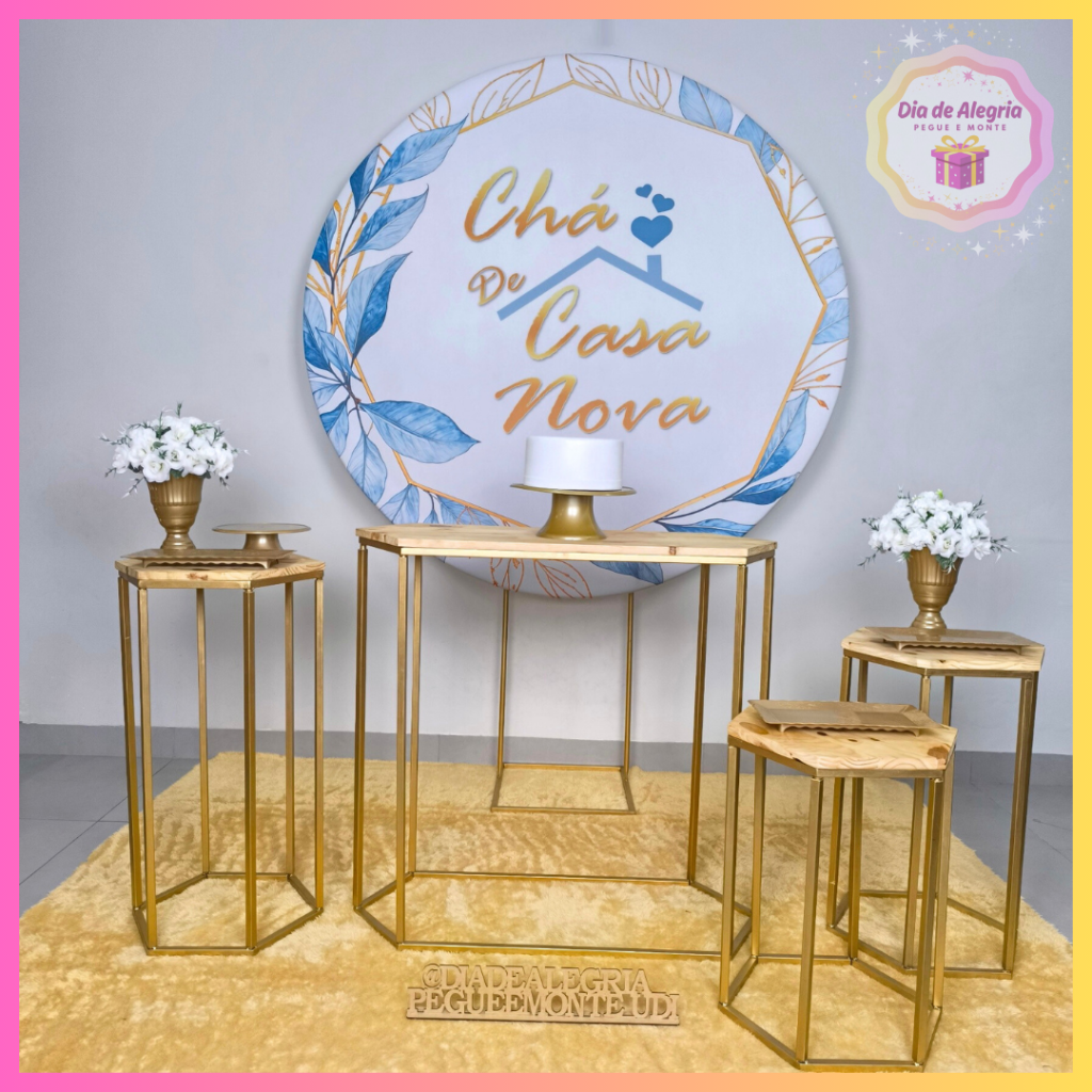 Chá de Casa Nova Azul - Kit 2 Mesas de Ferro - Dia de Alegria Pegue e Monte
