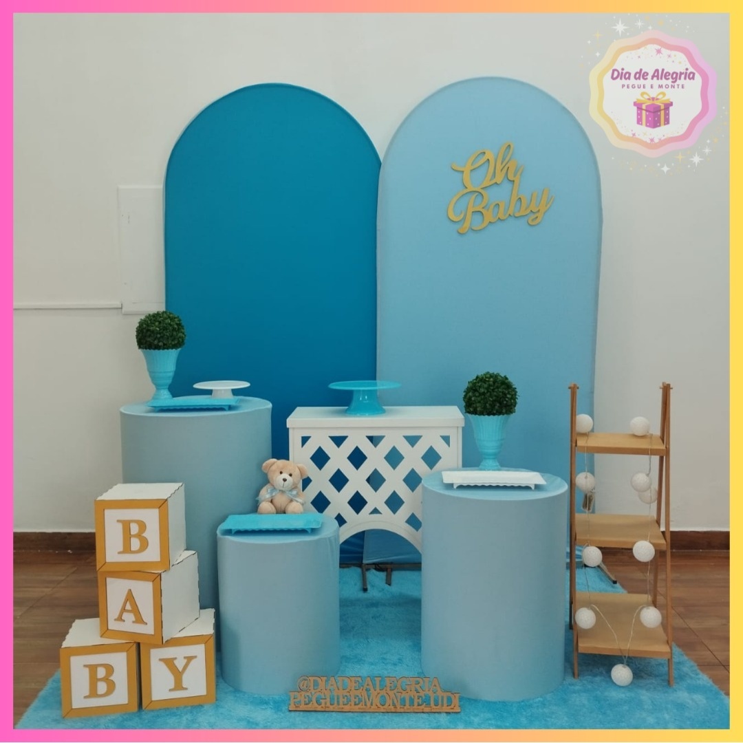 Chá de Bebê Azul Liso - Kit 3 - Dia de Alegria Pegue e Monte