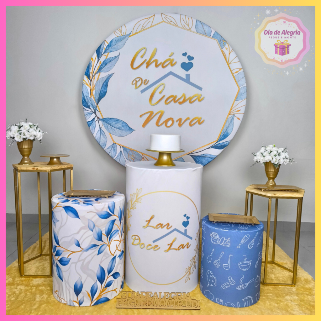 Chá de Casa Nova Azul - Kit 2 Cilindros - Dia de Alegria Pegue e Monte