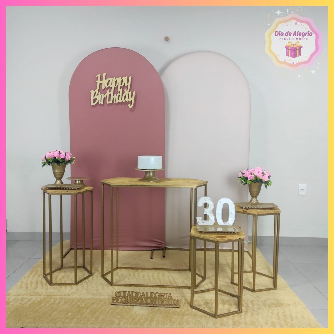 Aniversário Rosé Feminino - Kit 3 (Mesas) - Dia de Alegria Pegue e Monte