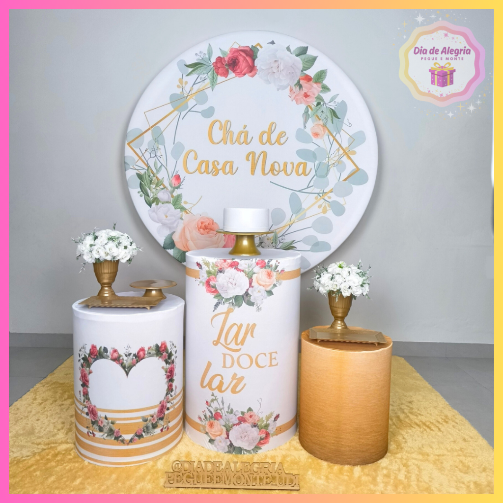Chá de Casa Nova Dourado - Kit 1 Cilindros - Dia de Alegria Pegue e Monte