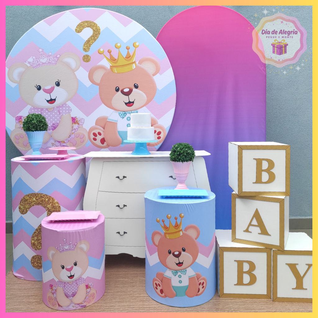 Chá Revelação Rosa E Azul - Kit 3 - Dia de Alegria Pegue e Monte