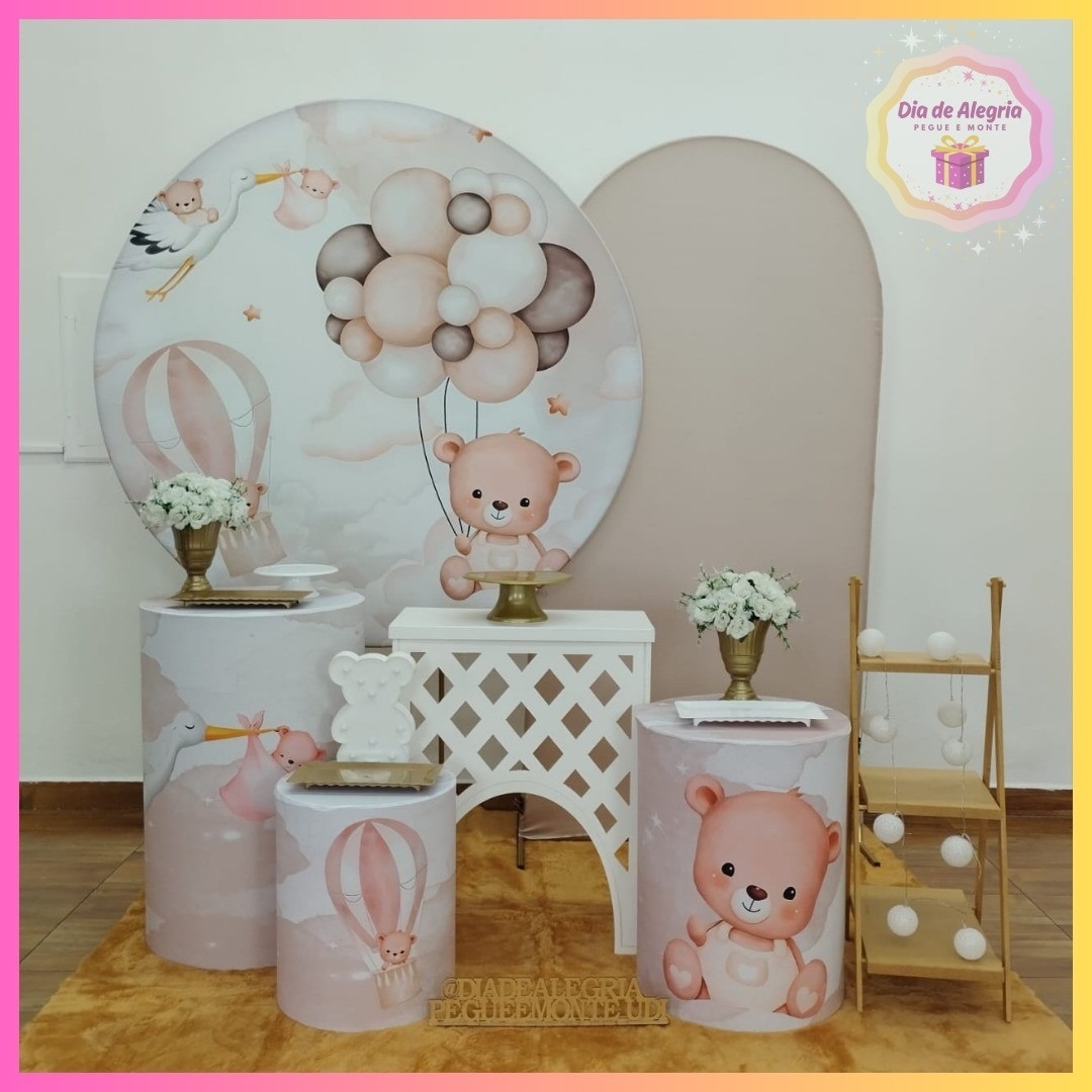 Ursinho Branco Com Bege (Rosado) - Kit 3 - Dia de Alegria Pegue e Monte