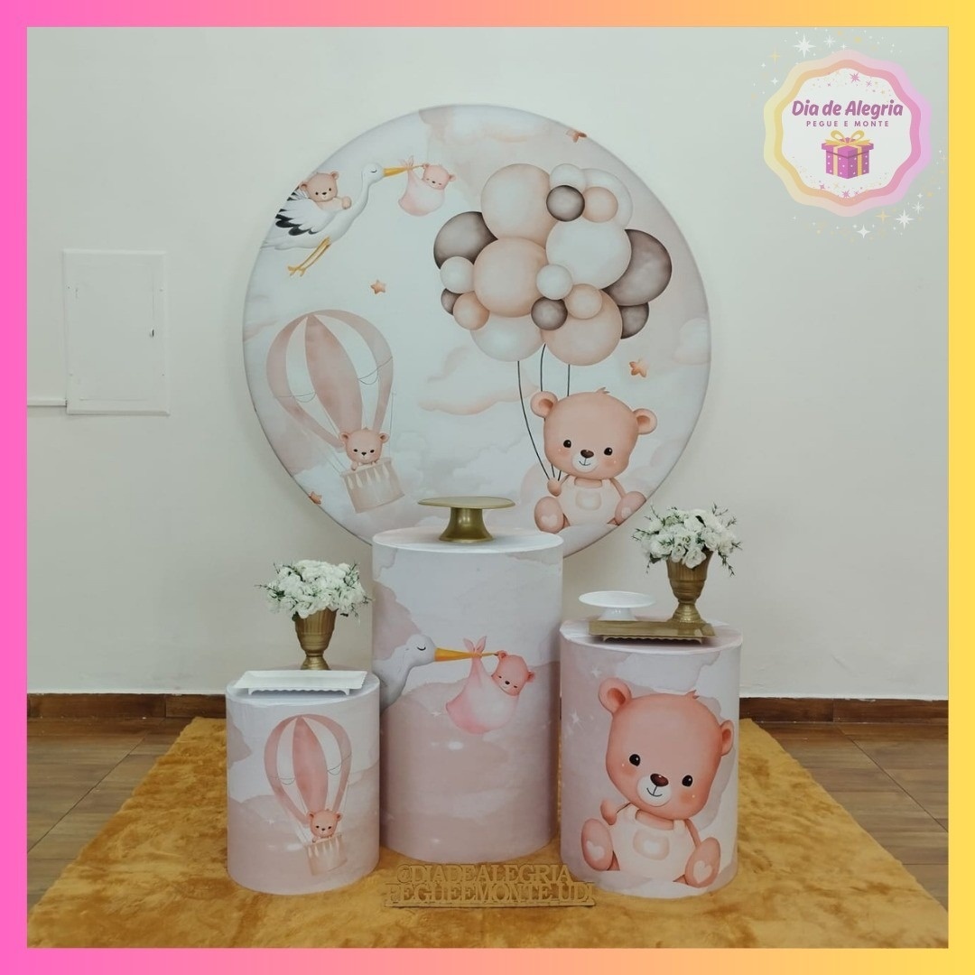 Ursinho Branco Com Bege (Rosado) - Kit 1 - Dia de Alegria Pegue e Monte