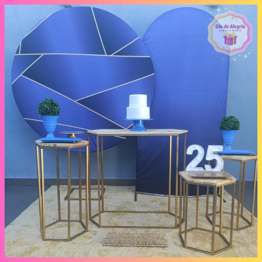 Azul Com Dourado - Kit 3 (Mesas) - Dia de Alegria Pegue e Monte