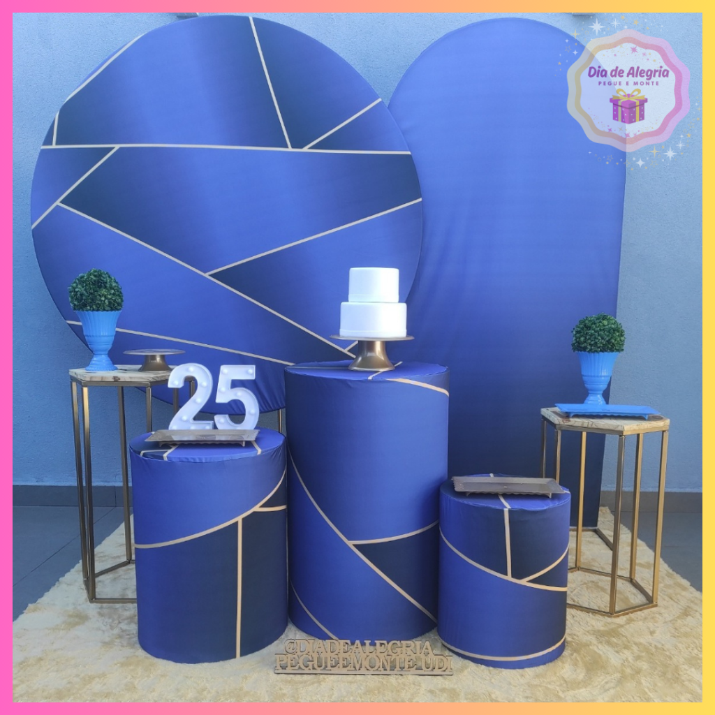 Azul Com Dourado - Kit 3 (Cilindros) - Dia de Alegria Pegue e Monte