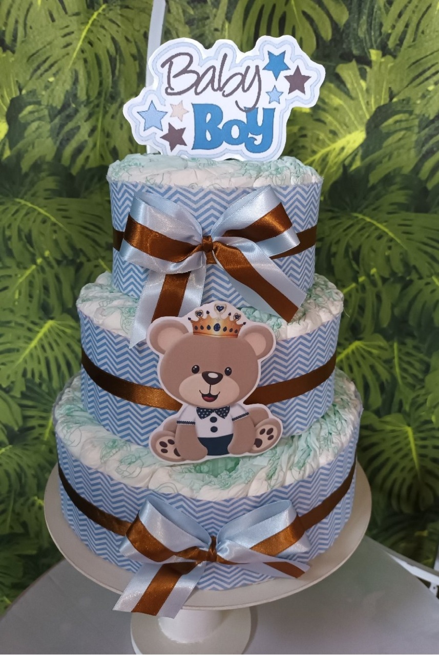 Bolo de Fralda -  Ursinho Azul  - CRIS FEST DECOR - PEGUE E MONTE