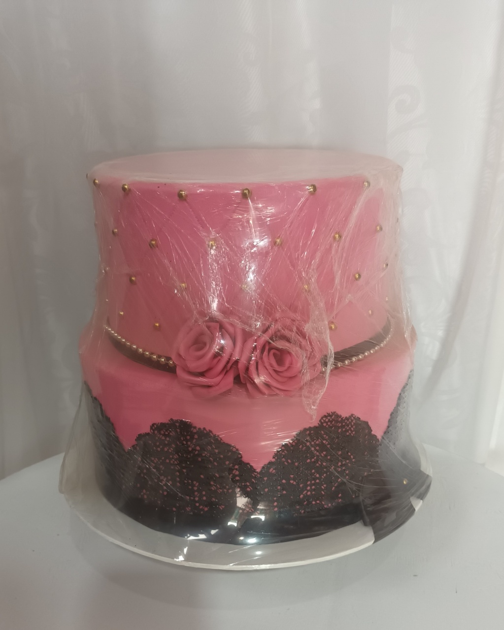 Bolo Fake Ii  - Rosa E Preto - CRIS FEST DECOR - PEGUE E MONTE