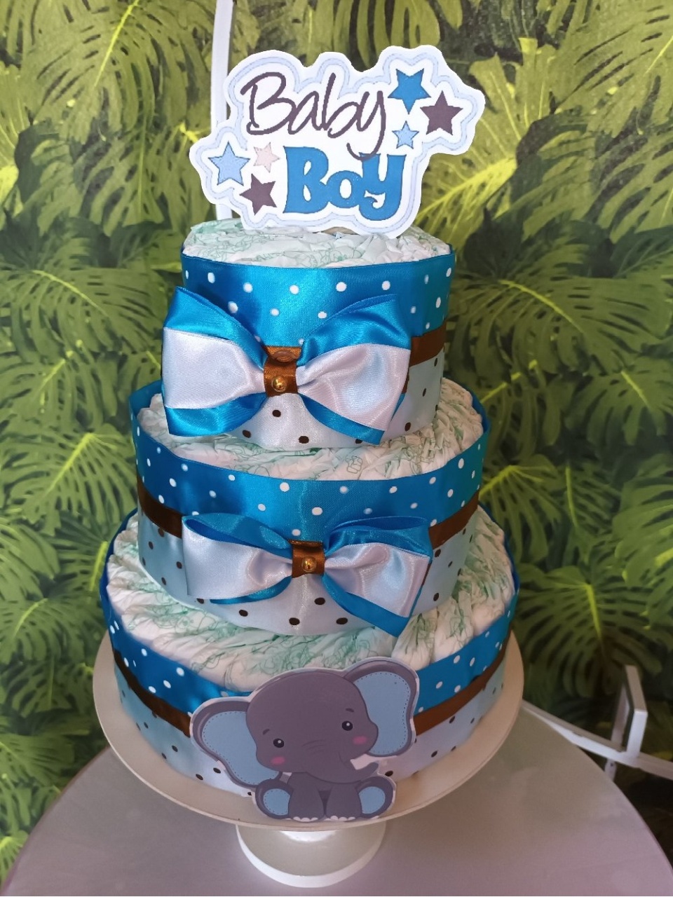Bolo de Fralda - Elefantinho Azul E Marrom - CRIS FEST DECOR - PEGUE E MONTE