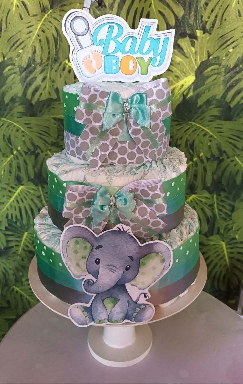 Bolo de Fralda - Elefantinho Verde - CRIS FEST DECOR - PEGUE E MONTE