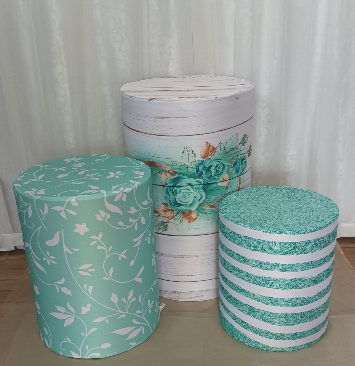 Capa de Cilindro Sublimada: Trio Floral Verde - CRIS FEST DECOR - PEGUE E MONTE