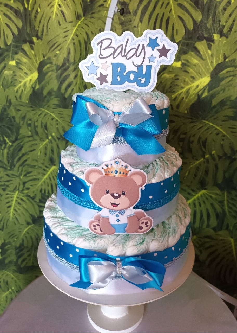 Bolo de Fralda - Ursinho Azul   - CRIS FEST DECOR - PEGUE E MONTE