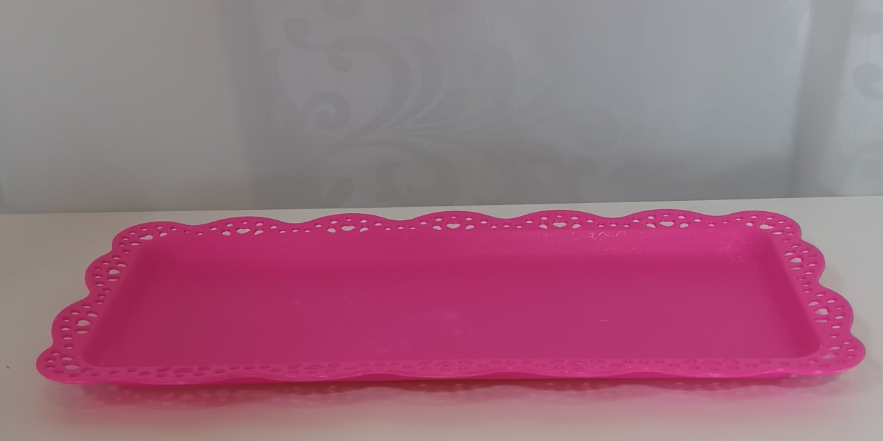 Bandeja - Retangular Renda Rosa Pink - CRIS FEST DECOR - PEGUE E MONTE