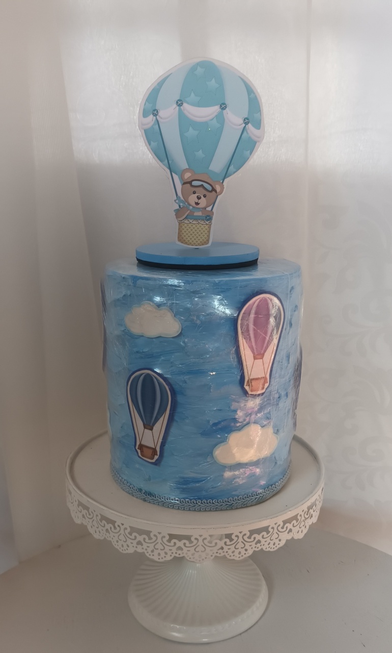 Bolo Fake I  - Balão Azul - CRIS FEST DECOR - PEGUE E MONTE