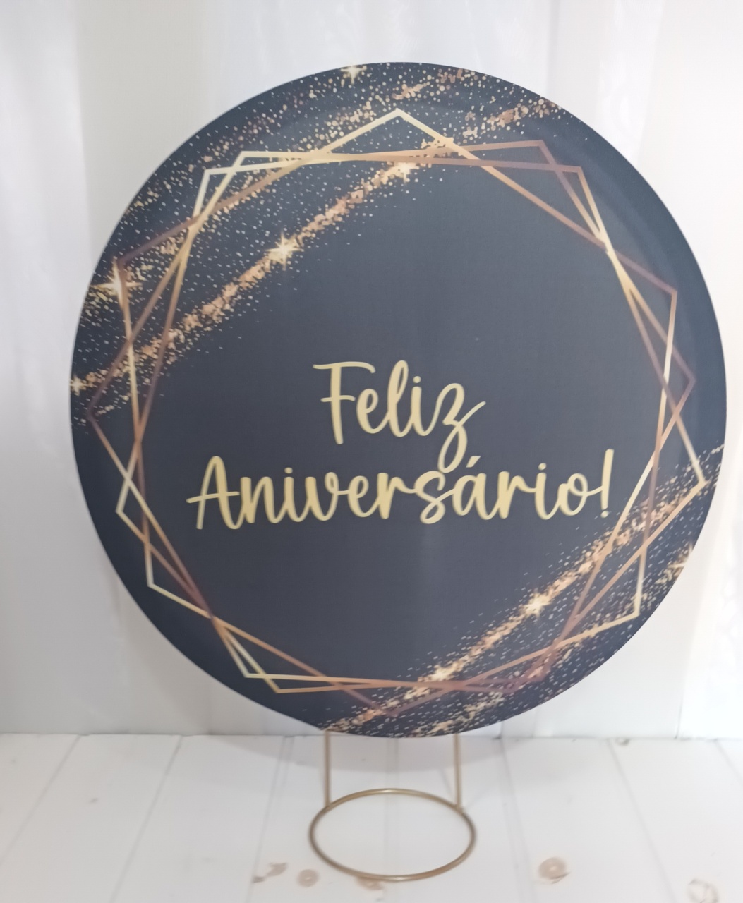 Capa Painel Sublimado 50Cm - Feliz Aniversário Dourado - CRIS FEST DECOR - PEGUE E MONTE