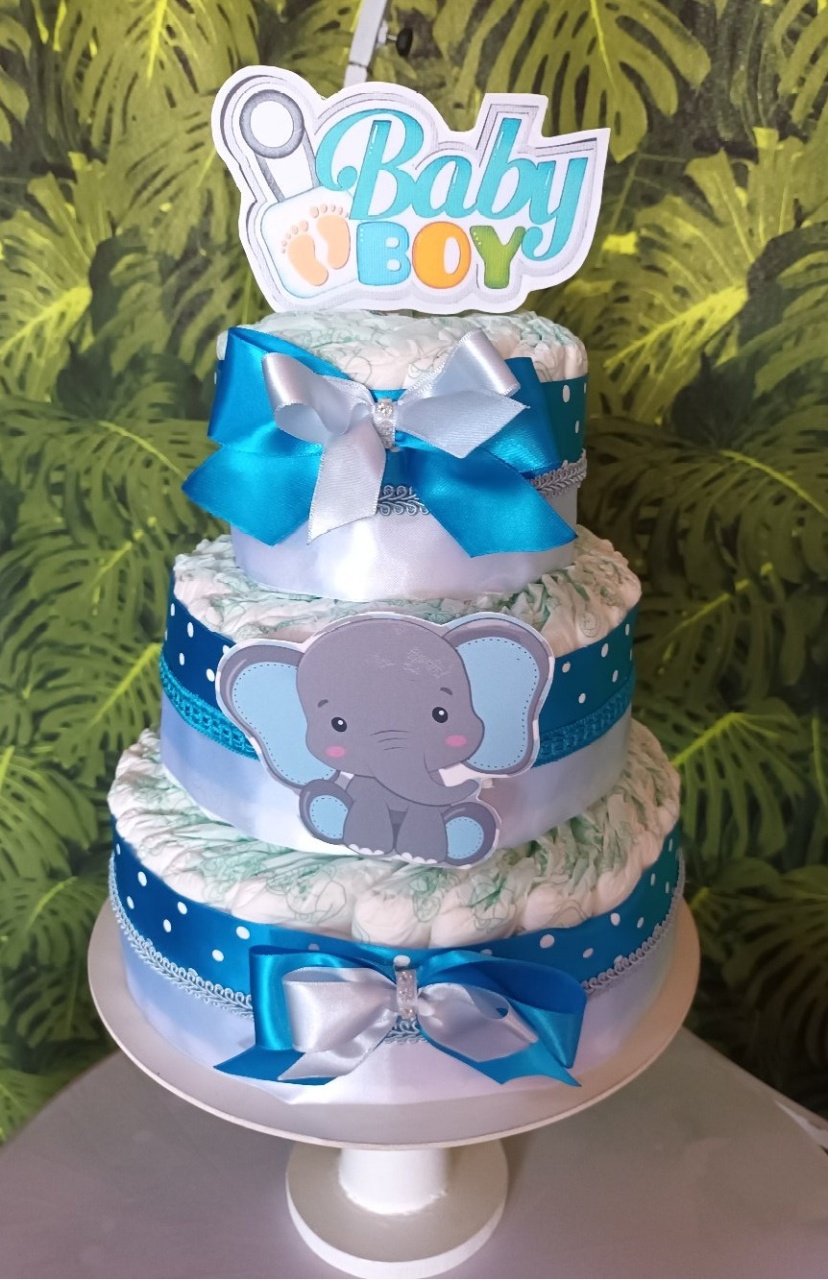 Bolo de Fralda - Elefantinho Azul  - CRIS FEST DECOR - PEGUE E MONTE