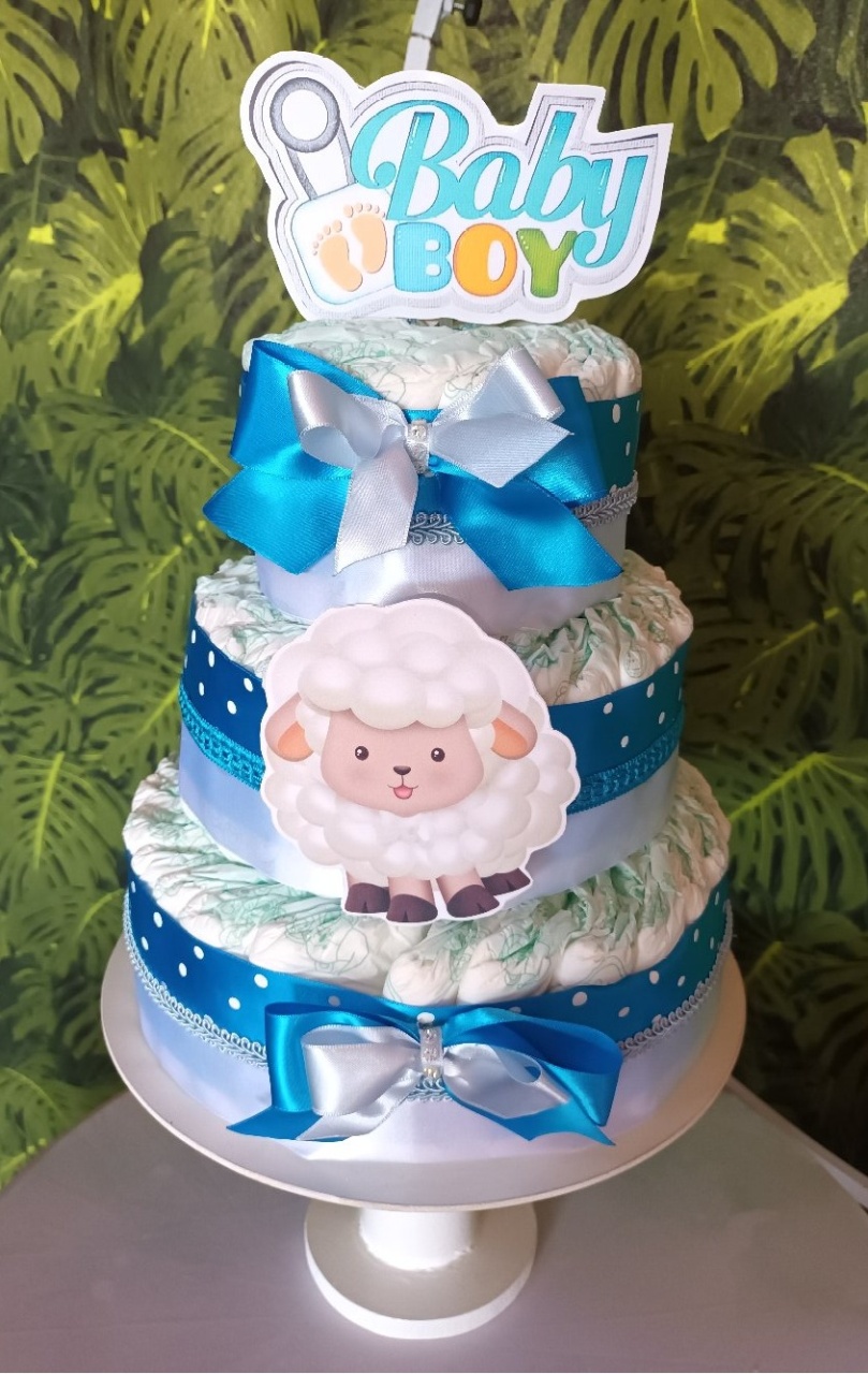 Bolo de Fralda - Ovelhinha Azul - CRIS FEST DECOR - PEGUE E MONTE