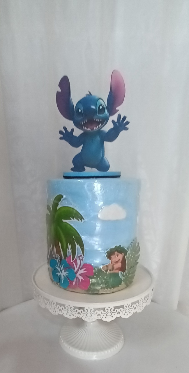 Bolo Fake I  - Stitch 2 - CRIS FEST DECOR - PEGUE E MONTE