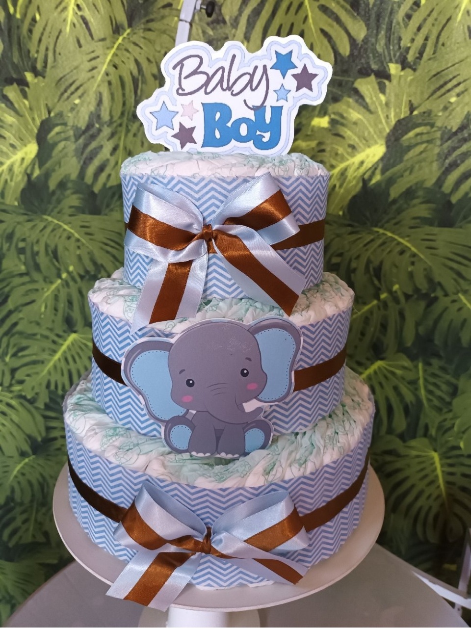 Bolo de Fralda -  Elefantinho Azul - CRIS FEST DECOR - PEGUE E MONTE