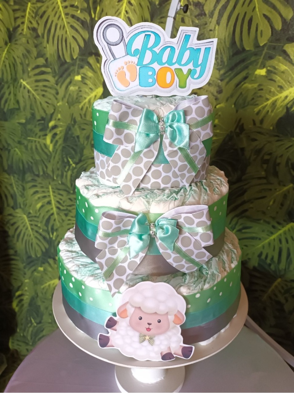 Bolo de Fralda - Ovelhinha Verde - CRIS FEST DECOR - PEGUE E MONTE