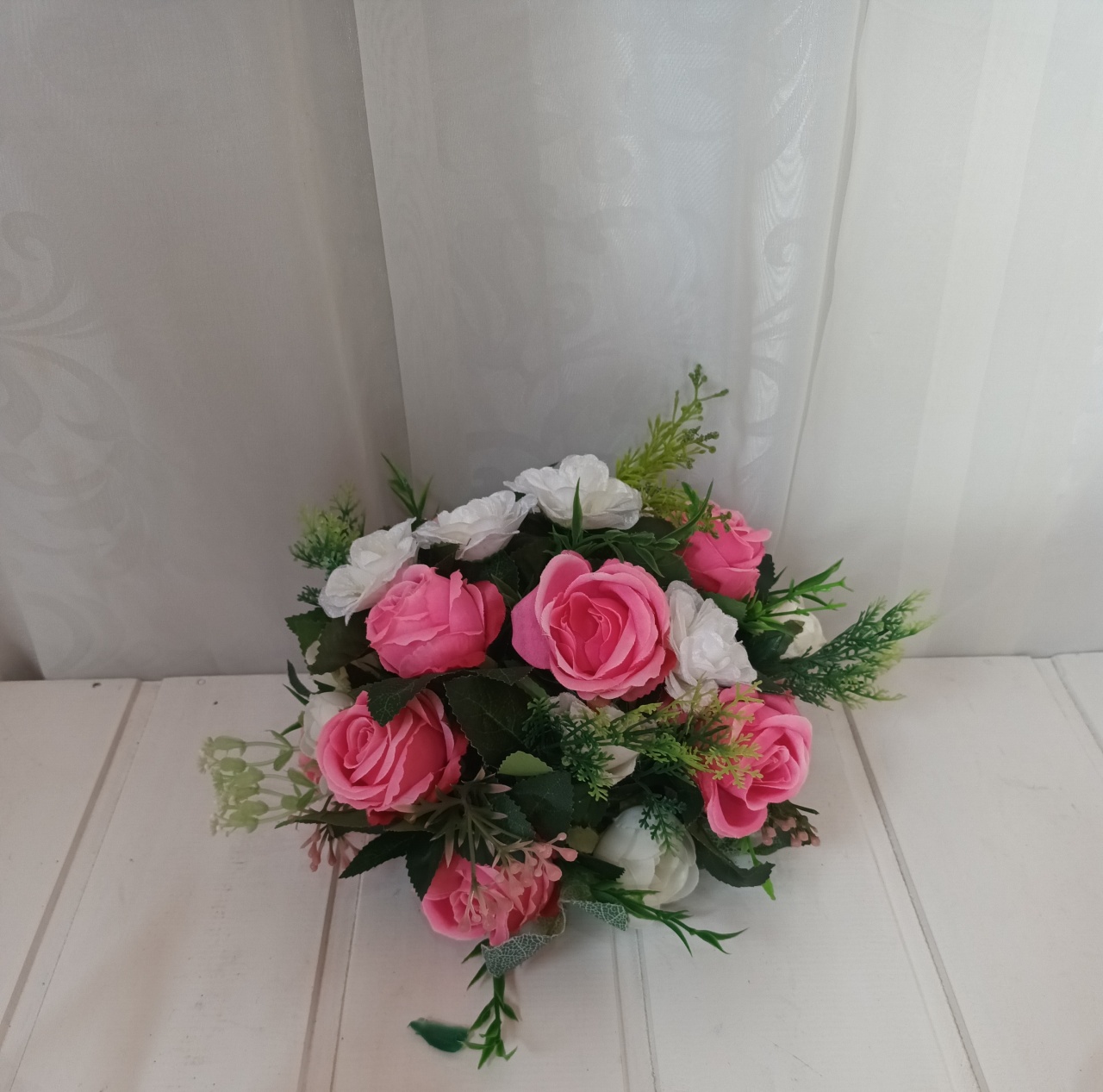 Arranjo Flor - Rosa E Branco - CRIS FEST DECOR - PEGUE E MONTE