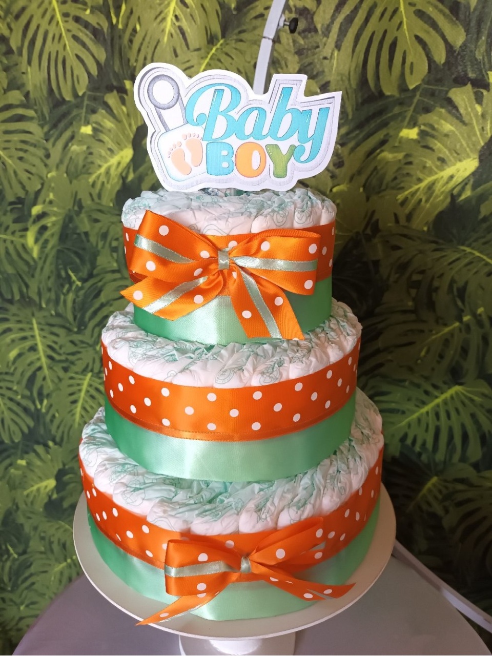 Bolo de Fralda - Laranja E Verde - CRIS FEST DECOR - PEGUE E MONTE