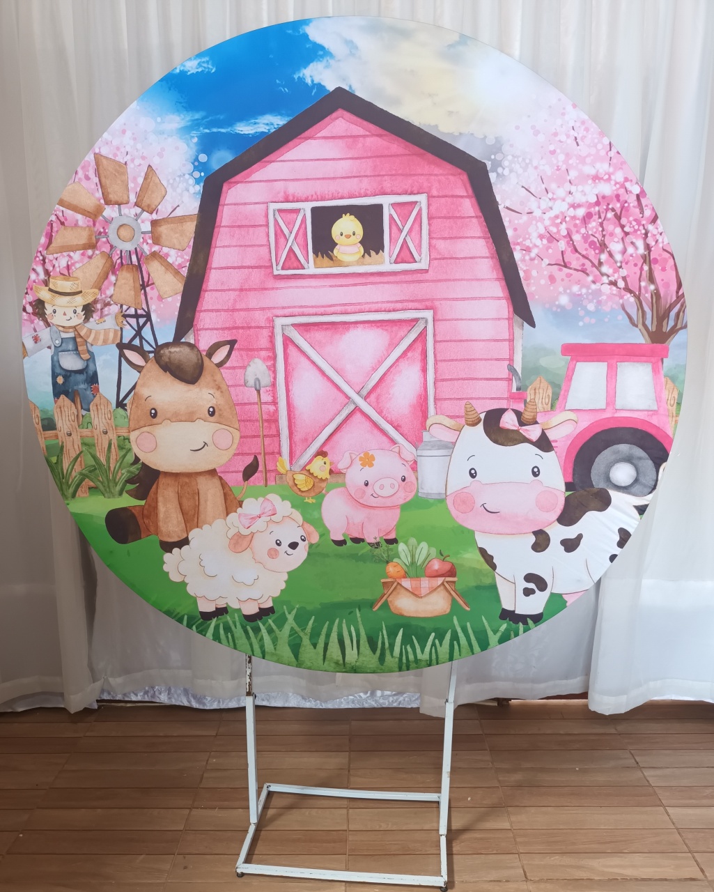 Capa Painel Sublimada 1,50 - Fazendinha Rosa - CRIS FEST DECOR - PEGUE E MONTE