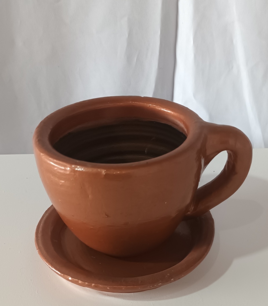Vaso Xicara de Barro Com Pires - Pintado - CRIS FEST DECOR - PEGUE E MONTE