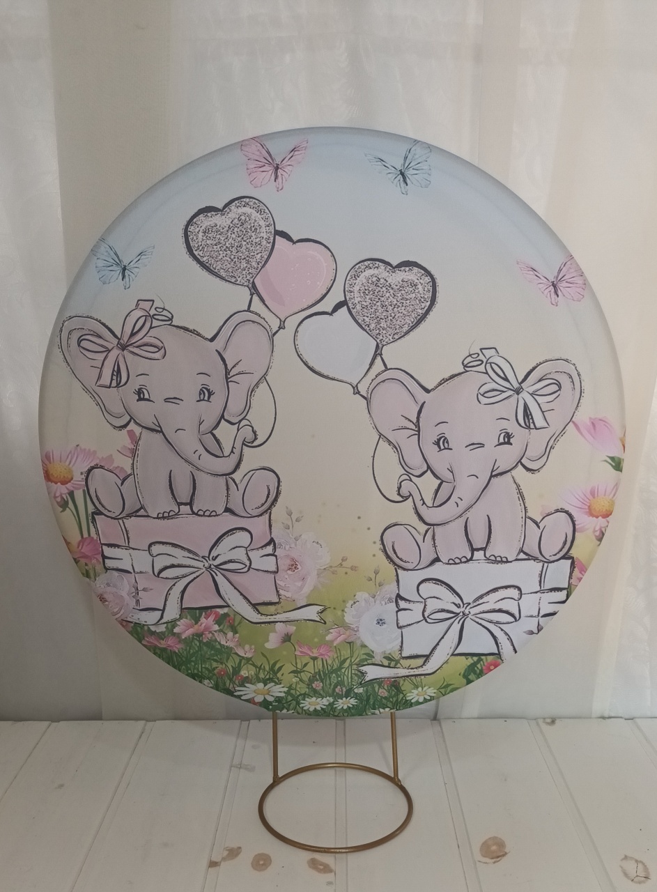 Capa Painel Sublimado 50Cm - Elefantinhos - CRIS FEST DECOR - PEGUE E MONTE