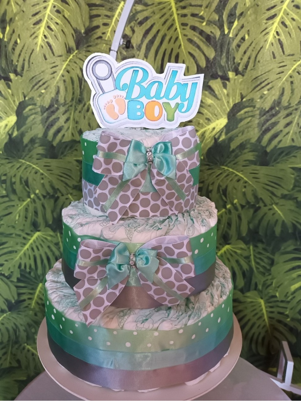 Bolo de Fralda - Verde E Cinza - CRIS FEST DECOR - PEGUE E MONTE