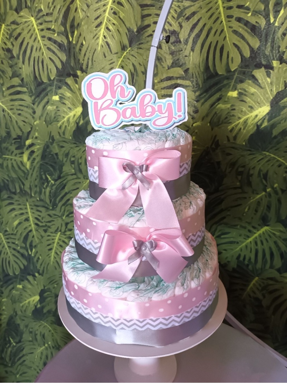 Bolo de Fralda - Laço Rosa - CRIS FEST DECOR - PEGUE E MONTE