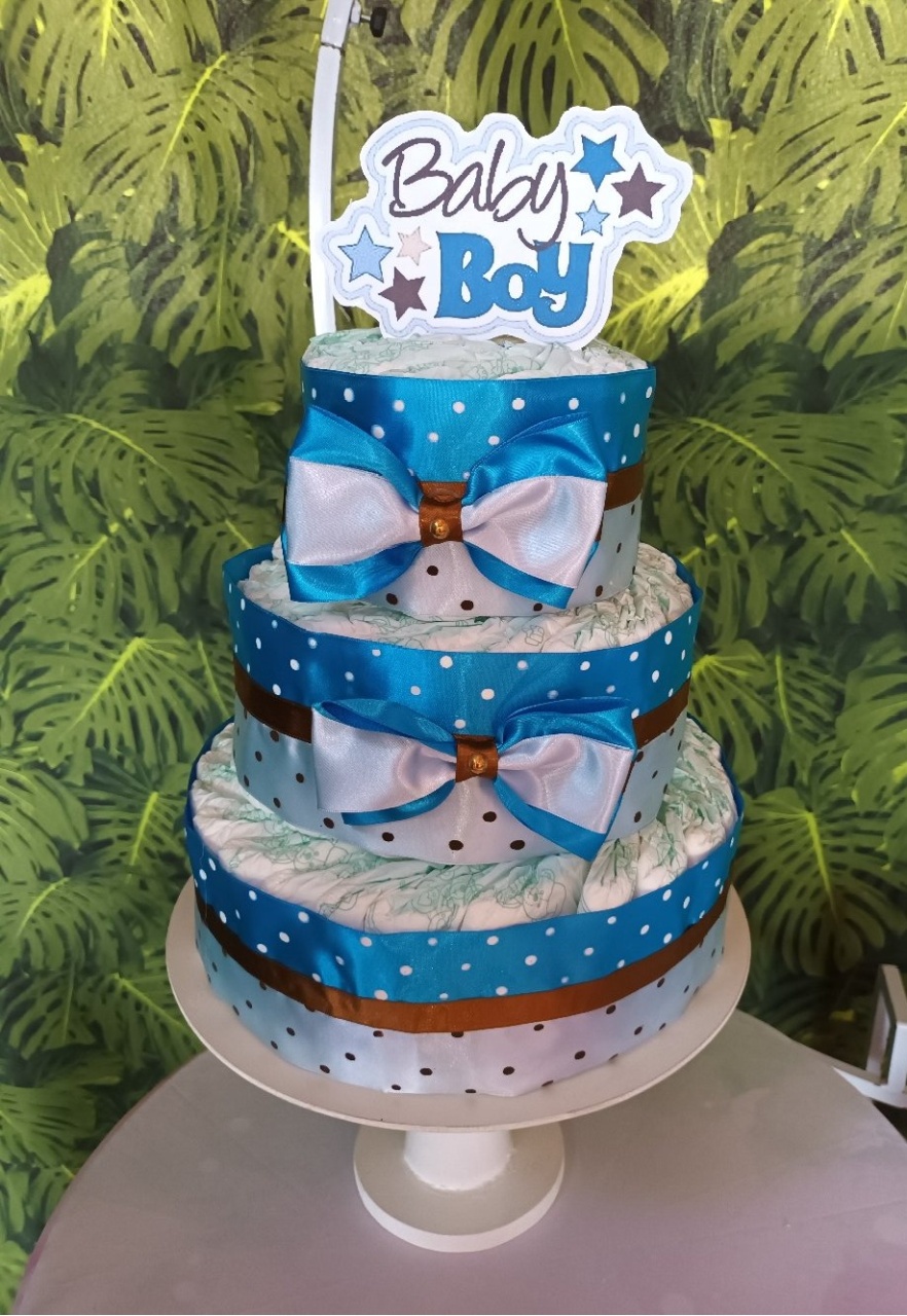 Bolo de Fralda - Laço Azul   - CRIS FEST DECOR - PEGUE E MONTE