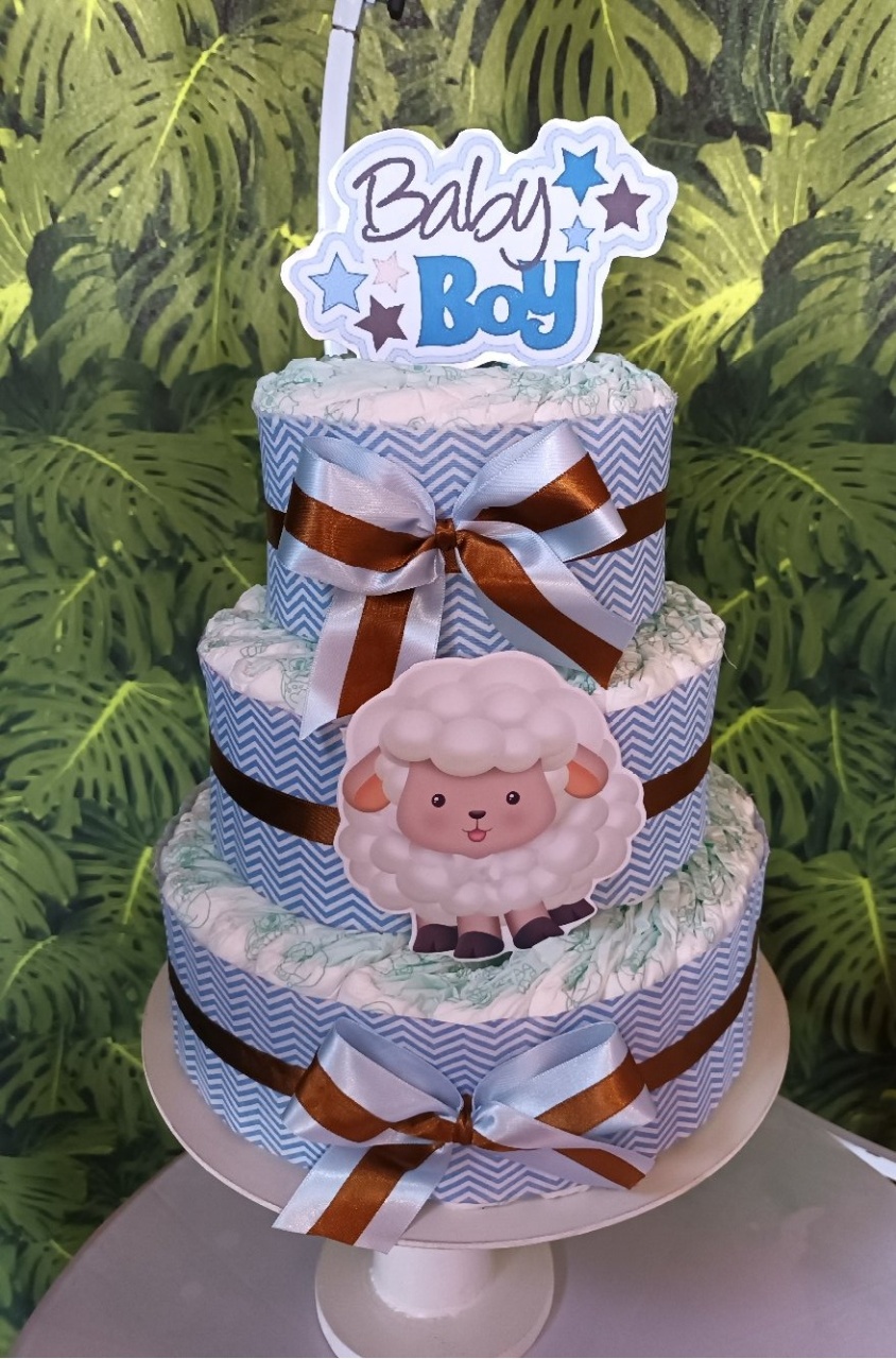 Bolo de Fralda - Ovelhinha Azul - CRIS FEST DECOR - PEGUE E MONTE